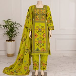 Pure Handmade Balochi 3-Piece kurta Design – Lime Green with Multicolor Threadwork