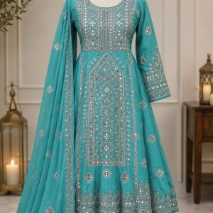 Pure Machine Work Balochi 3-Piece Design with Original Mirrors – Ferozi Turquoise