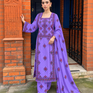 Purple Handmade Balochi Embroidered Kurta Style 3-Piece Suit