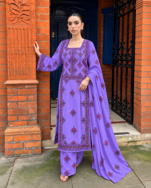 Purple Handmade Balochi Embroidered Kurta Style 3-Piece Suit