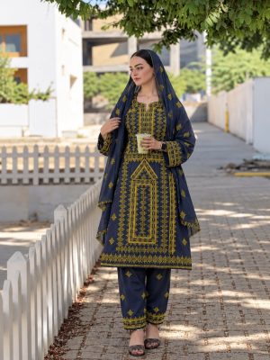 Slate Grey Handmade Balochi 3-Piece Suit