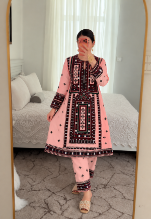 Pink Handmade Mawsam Work Balochi 2-Piece Suit