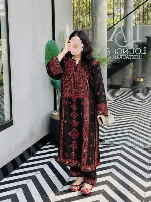 Black Handmade Balochi Kurta Style 3-Piece
