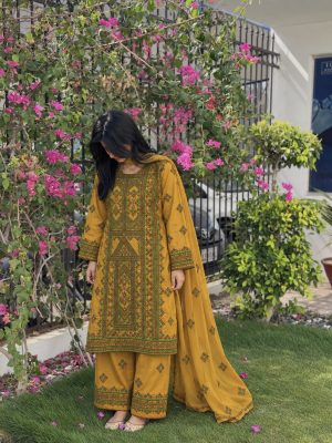 Mustard Gold Handmade Balochi Open-Chaak Kurta with Pocket