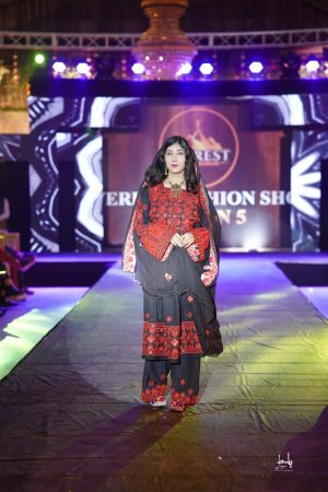 Balochi 3-Piece Design with Handmade Mirror Work – Black & Red
