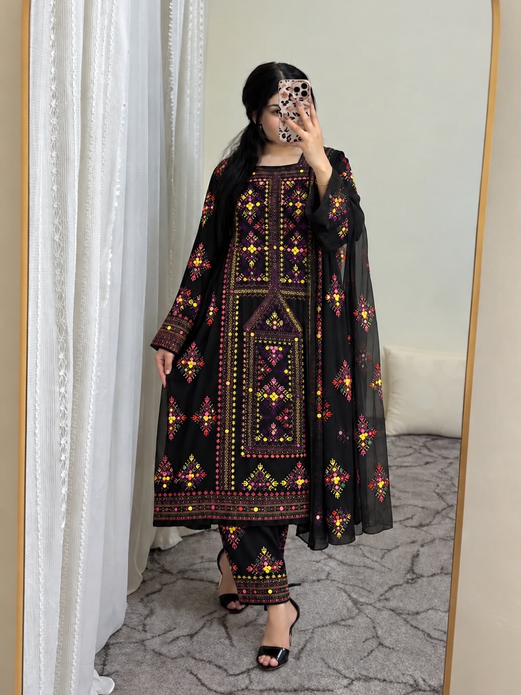 Black and red Balochi suit